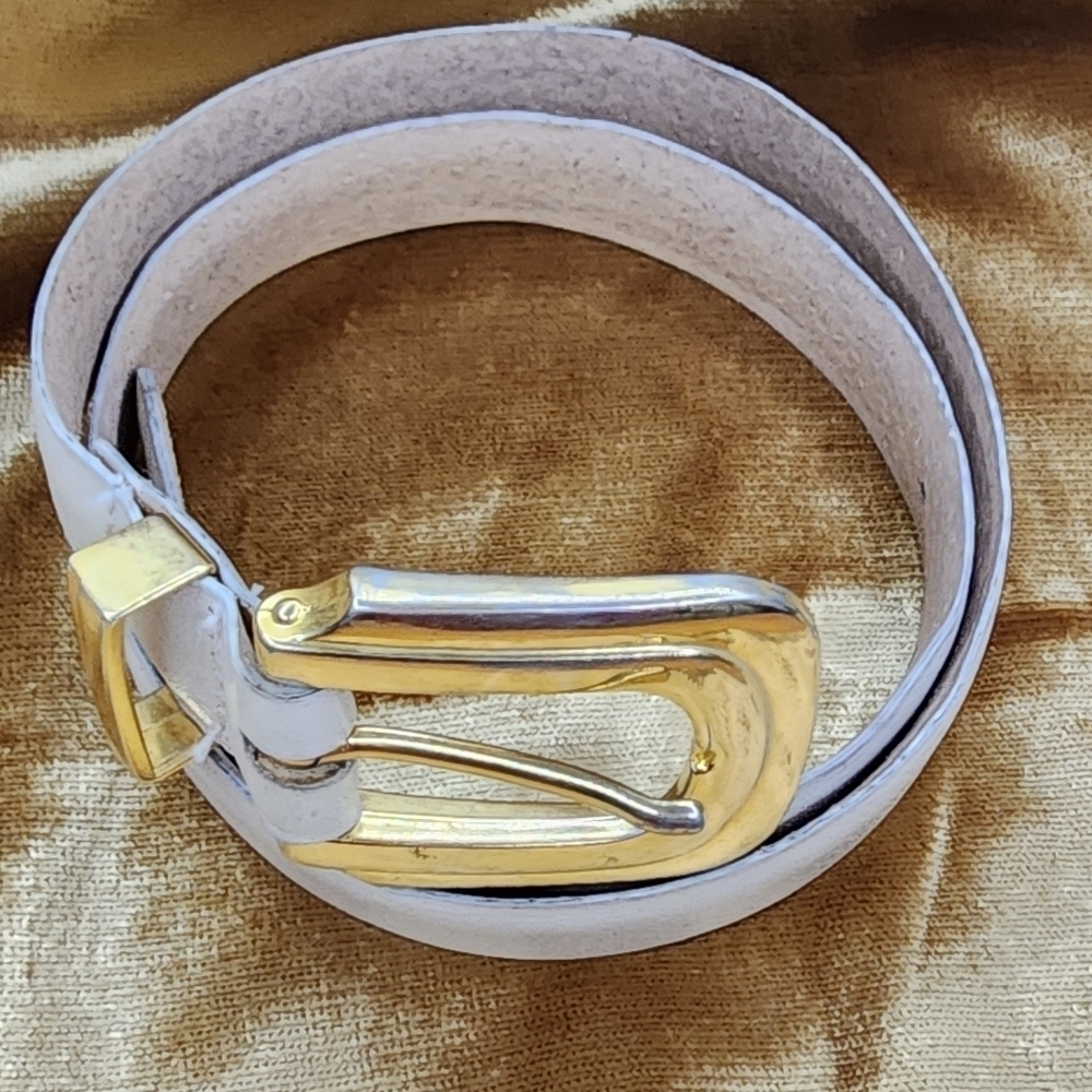 Vintage Phoebe Leather Belt Women's Size Small Cream White Brass Made in Spain - Picture 3 of 11